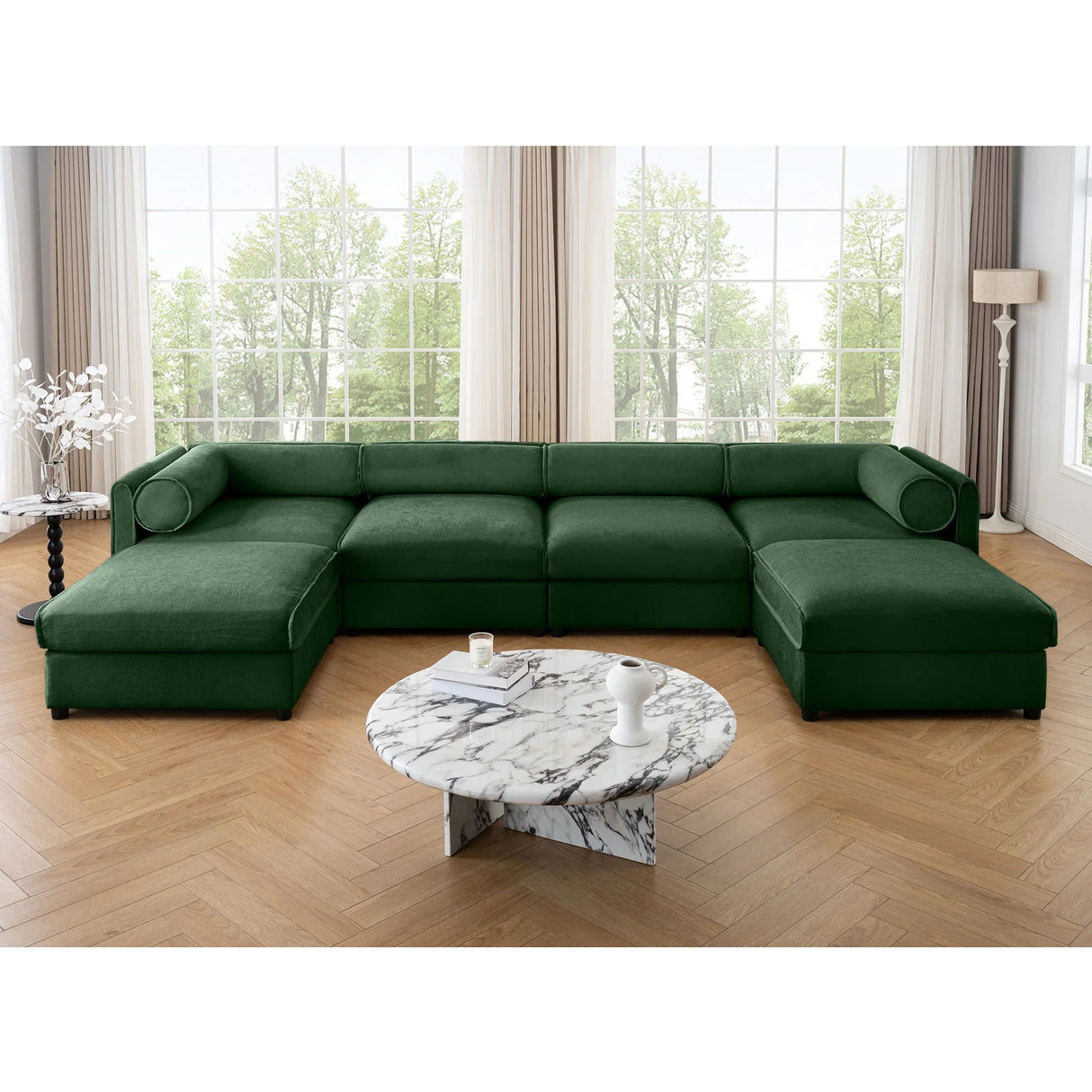 Contemporary Elegant White Chenille Sofa With Storage And Ottoman - Furniture Home Direct