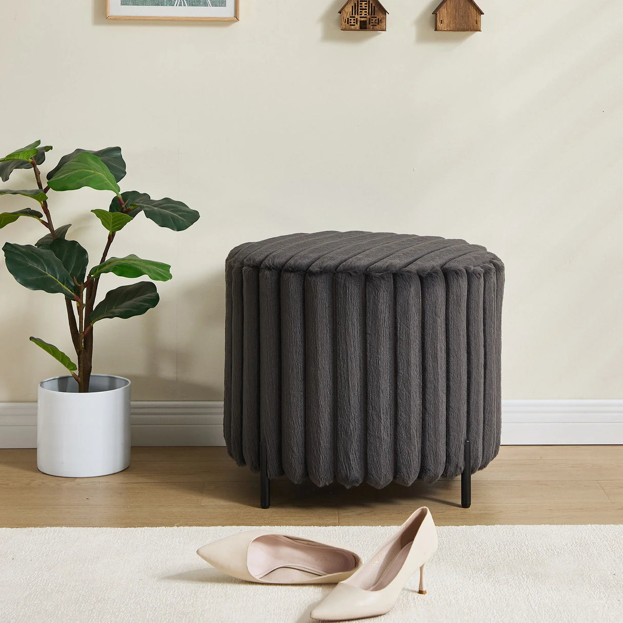 Wide Upholstered Round Pouf Ottoman Foot Rest - Furniture Home Direct