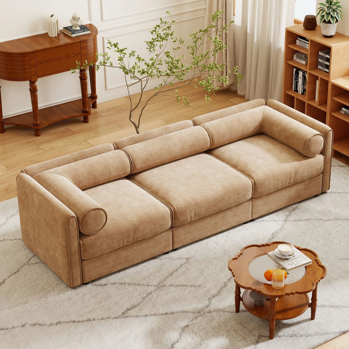 Stylish Chenille Sofa With Storage Seat And Cylindrical Backrest - Furniture Home Direct