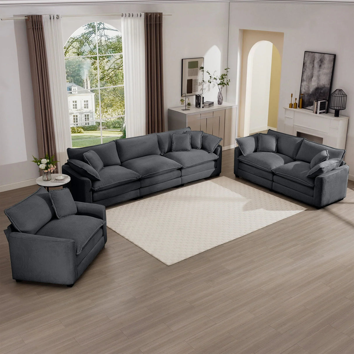 Elegant Corduroy Oversized Sectional Sofa Set With Deep Seats And Flexible Layout - Furniture Home Direct