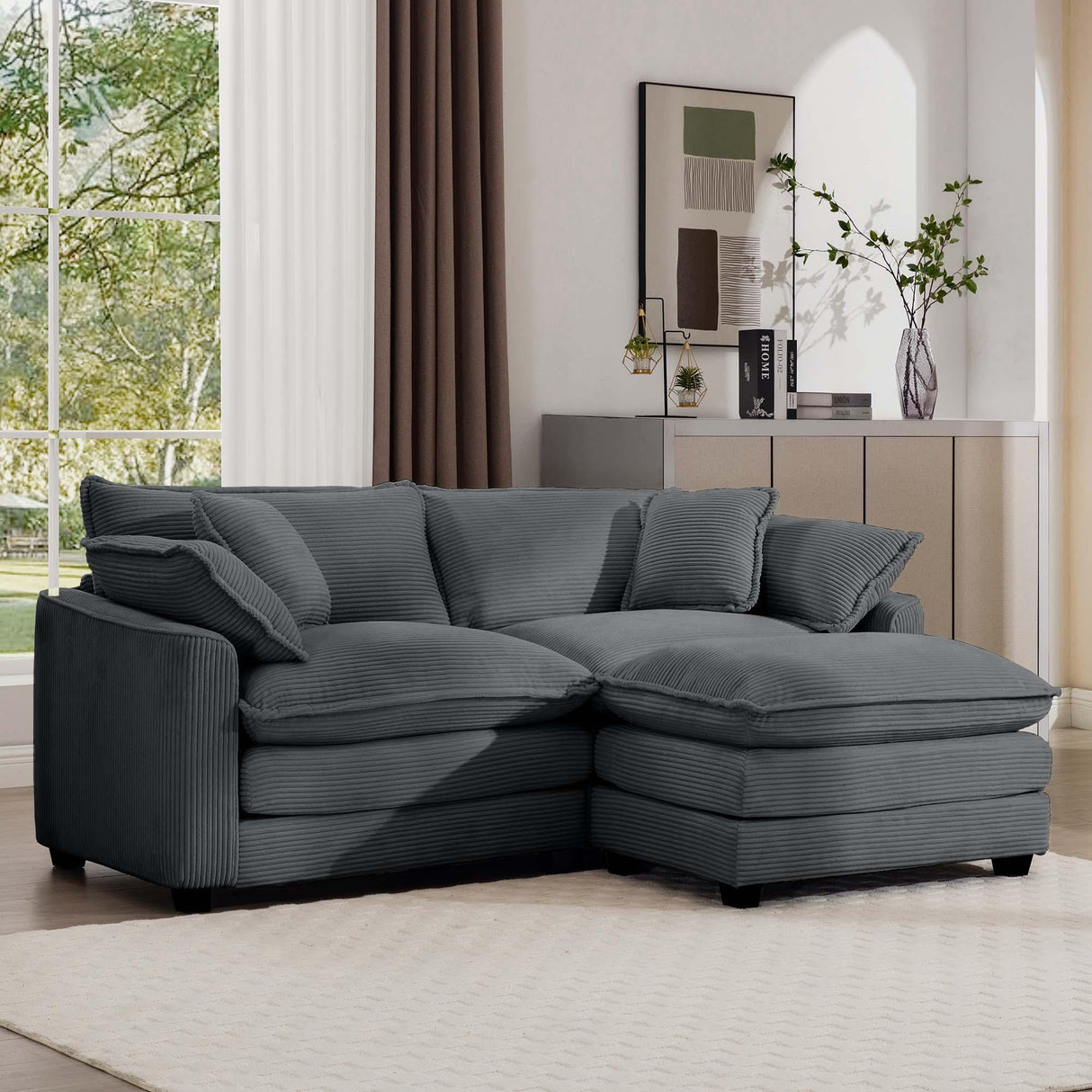 Modern Oversized Modular Cushion Sofa With Ottoman, Low Back, Deep Seating Sofa Set - Furniture Home Direct