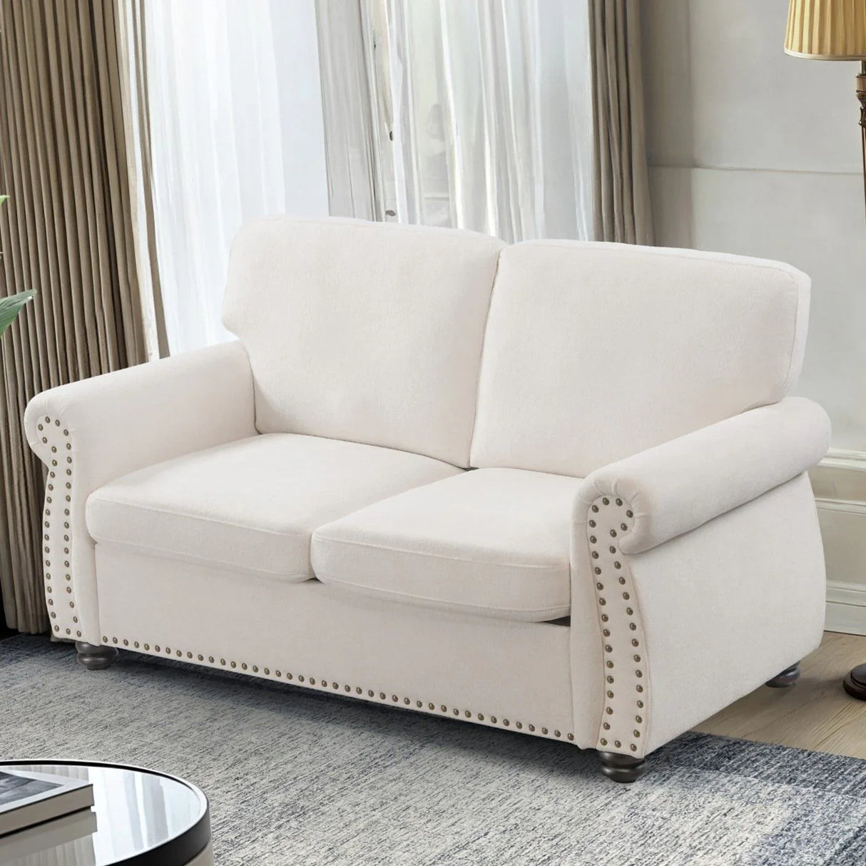 Soft Loveseat, Upholstered 2 Seater Couch, Loose Back Cushions And Turned Legs - Furniture Home Direct