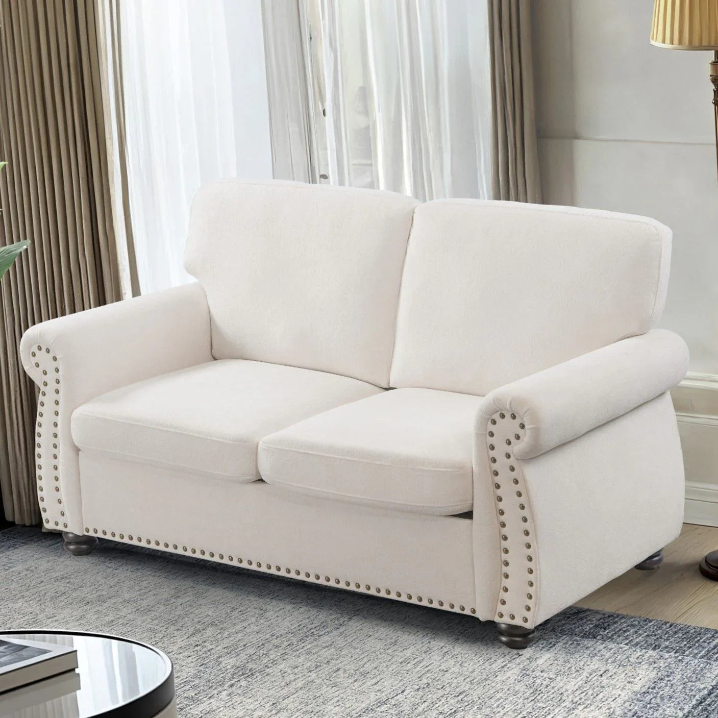 Soft Loveseat, Upholstered 2 Seater Couch, Loose Back Cushions And Turned Legs - Furniture Home Direct