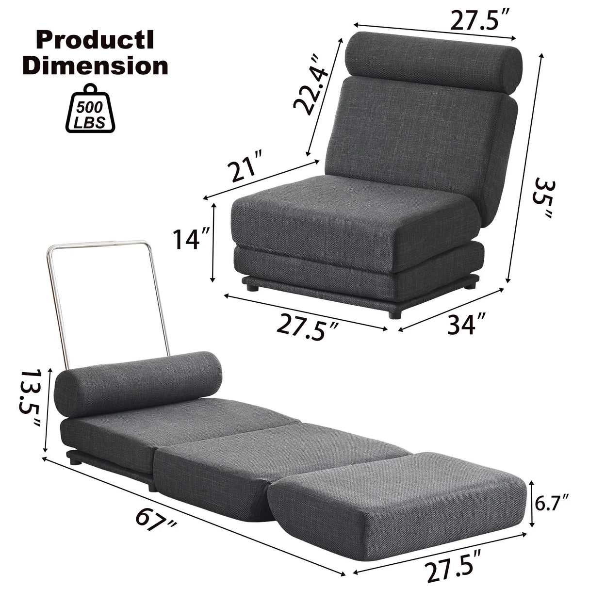 Foldable Single Chair Sofa Bed With Pillow, Easy To Store, Breathable And Wearable Linen - Furniture Home Direct