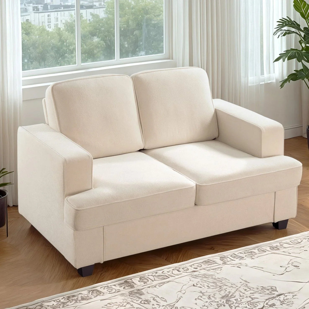 Modern Loveseat, Comfortable 2 Seater Couch With Deep Seating, Loose Back Cushions, Wide Arms - Furniture Home Direct
