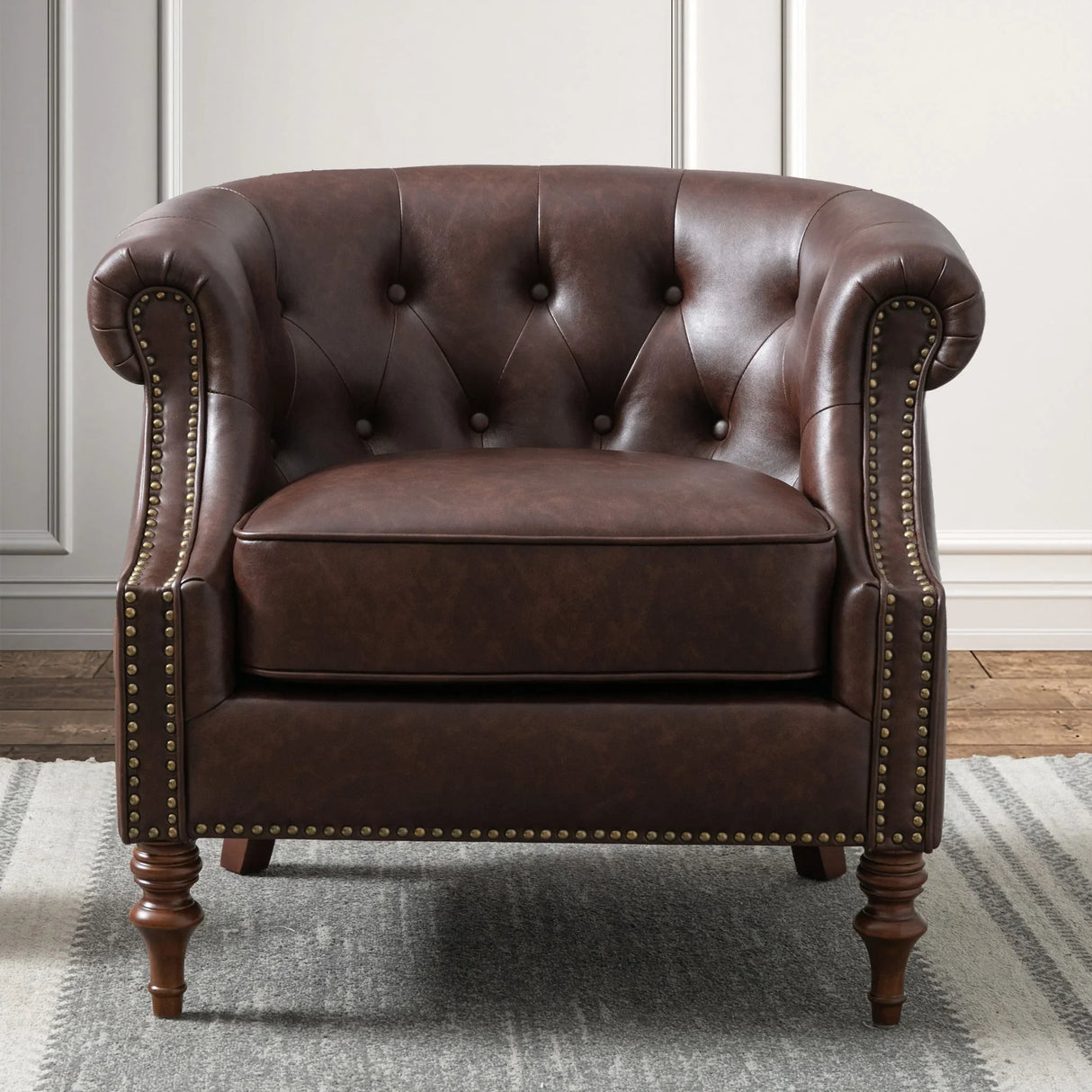 Ophelia - Button Tufted Accent Chair - Brown - Furniture Home Direct