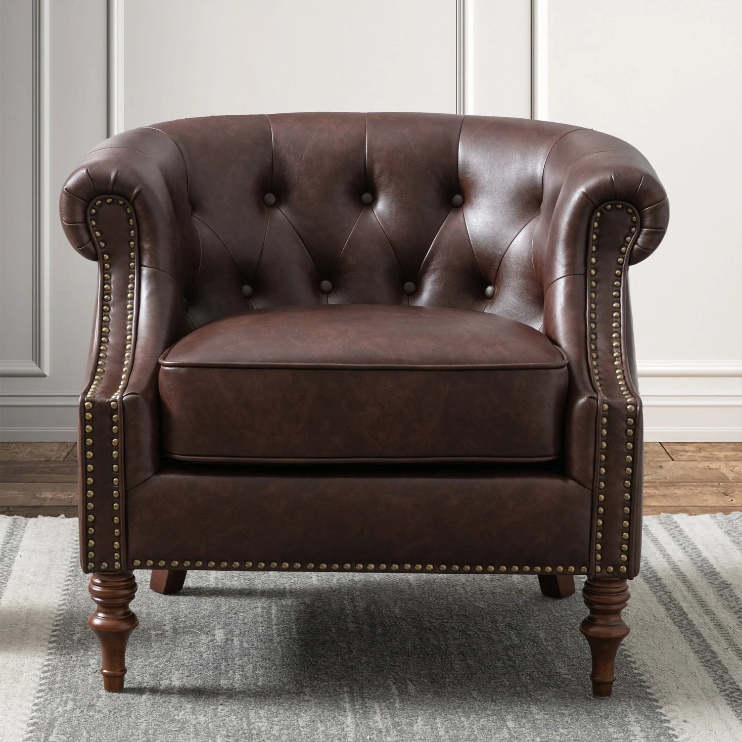 Ophelia - Button Tufted Accent Chair - Brown - Furniture Home Direct