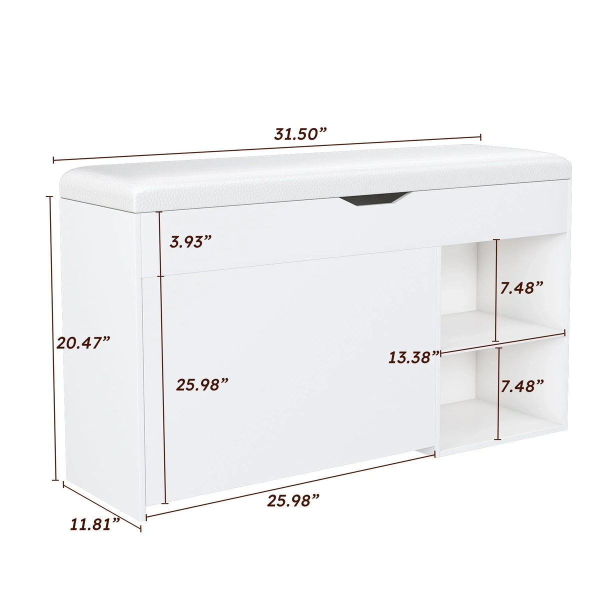 Modern Design Entryway Bench With Adjustable 3 Tier Flip-Up Drawers And Hidden Cabinet - White - Furniture Home Direct