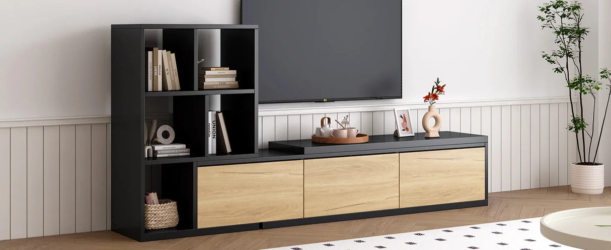 TV Stand With Open Shelves And Three Wood Drawers Black - Furniture Home Direct