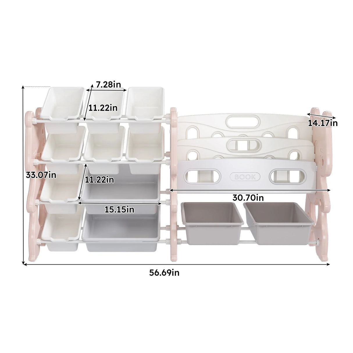 Kids Toy Storage Organizer With 2 Tier Bookshelf, Toy Storage With 12 Bins - Furniture Home Direct