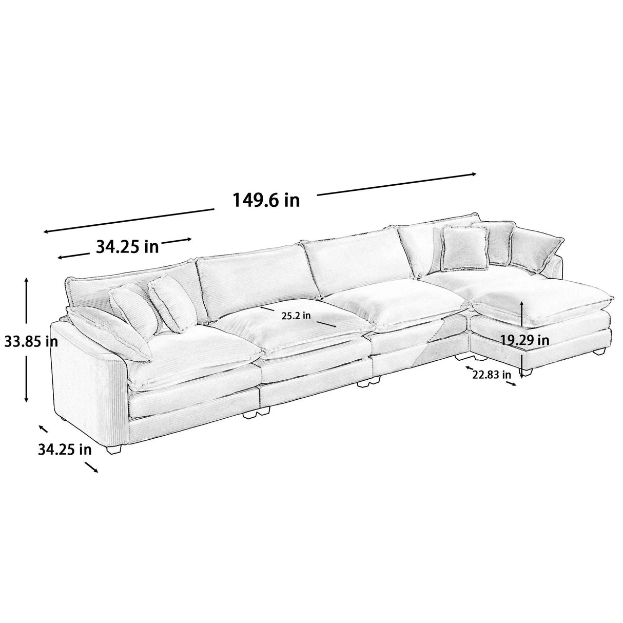 Modern Oversized Modular Cushion Sofa With Ottoman, Low Back, Deep Seating Sofa Set - Furniture Home Direct