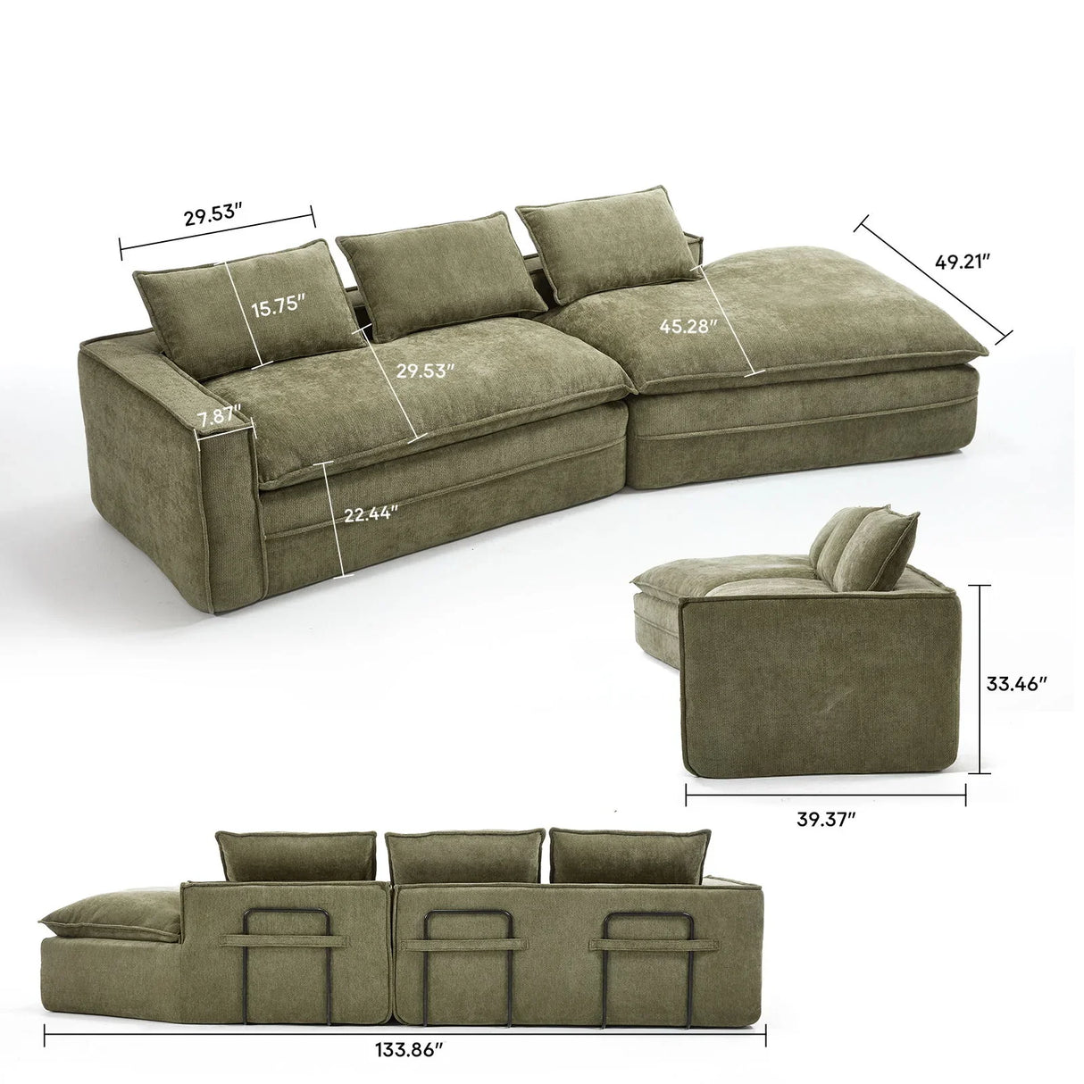 Modern Minimalist Modular Sectional Sofa With Deep Seats And Right Facing Chaise - Furniture Home Direct