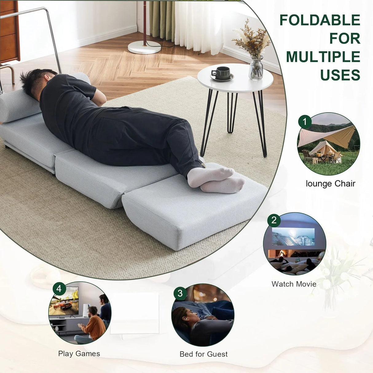 Foldable Single Chair Sofa Bed With Pillow, Easy To Store, Breathable And Wearable Linen - Furniture Home Direct