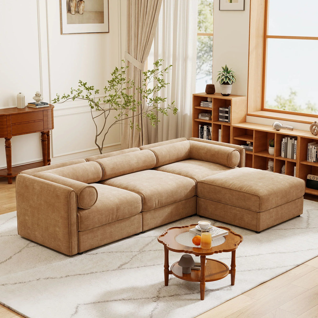 Contemporary Elegant White Chenille Sofa With Storage And Ottoman - Furniture Home Direct