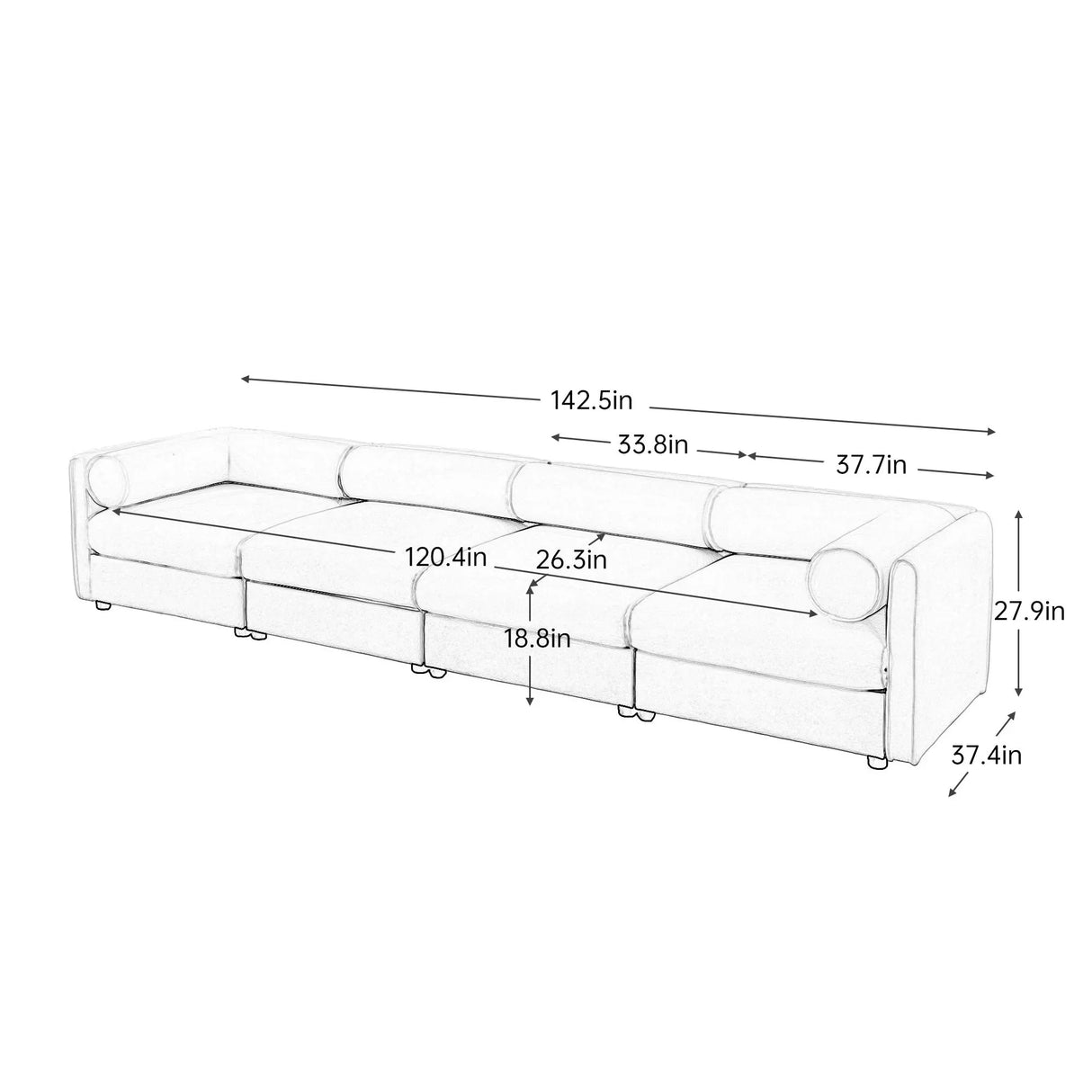 Stylish Chenille Sofa With Storage Seat And Cylindrical Backrest - Furniture Home Direct