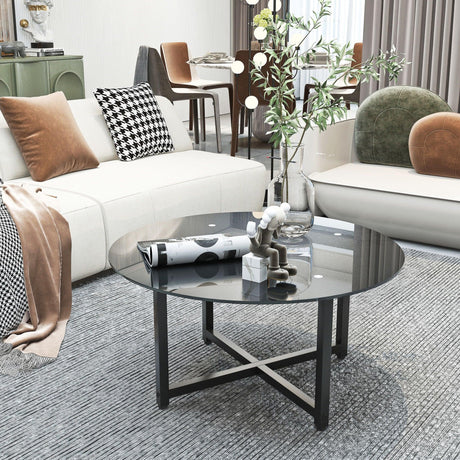 JWS Round Glass Coffee Table, Clear Coffee Table, Modern Side Center Tables For Living Room - Furniture Home Direct