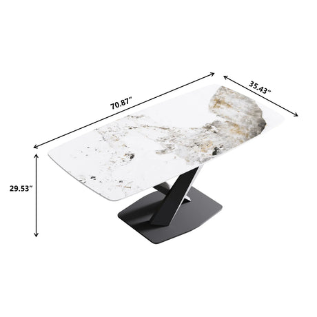 Modern Artificial Stone Pandora White Curved Metal Leg Dining Table, Can Accommodate 6-8 People - Antique White - Furniture Home Direct