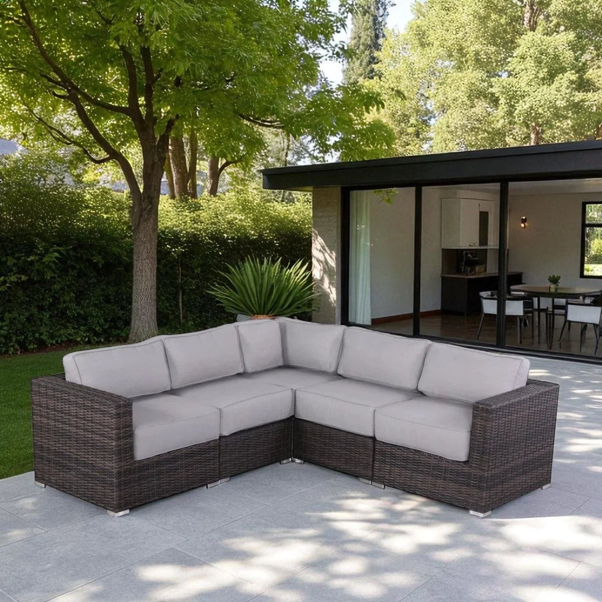 Luxurious Wicker Patio Sectional With Weather Resistant Sunbrella Cushions - Furniture Home Direct