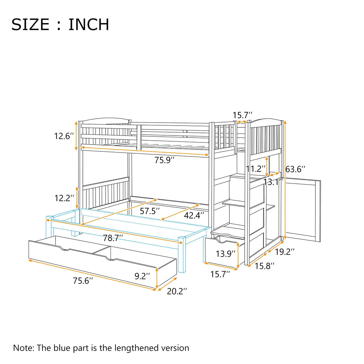 Bunk Bed, Convertible Bottom Bed, Storage Shelves And Drawers - Furniture Home Direct