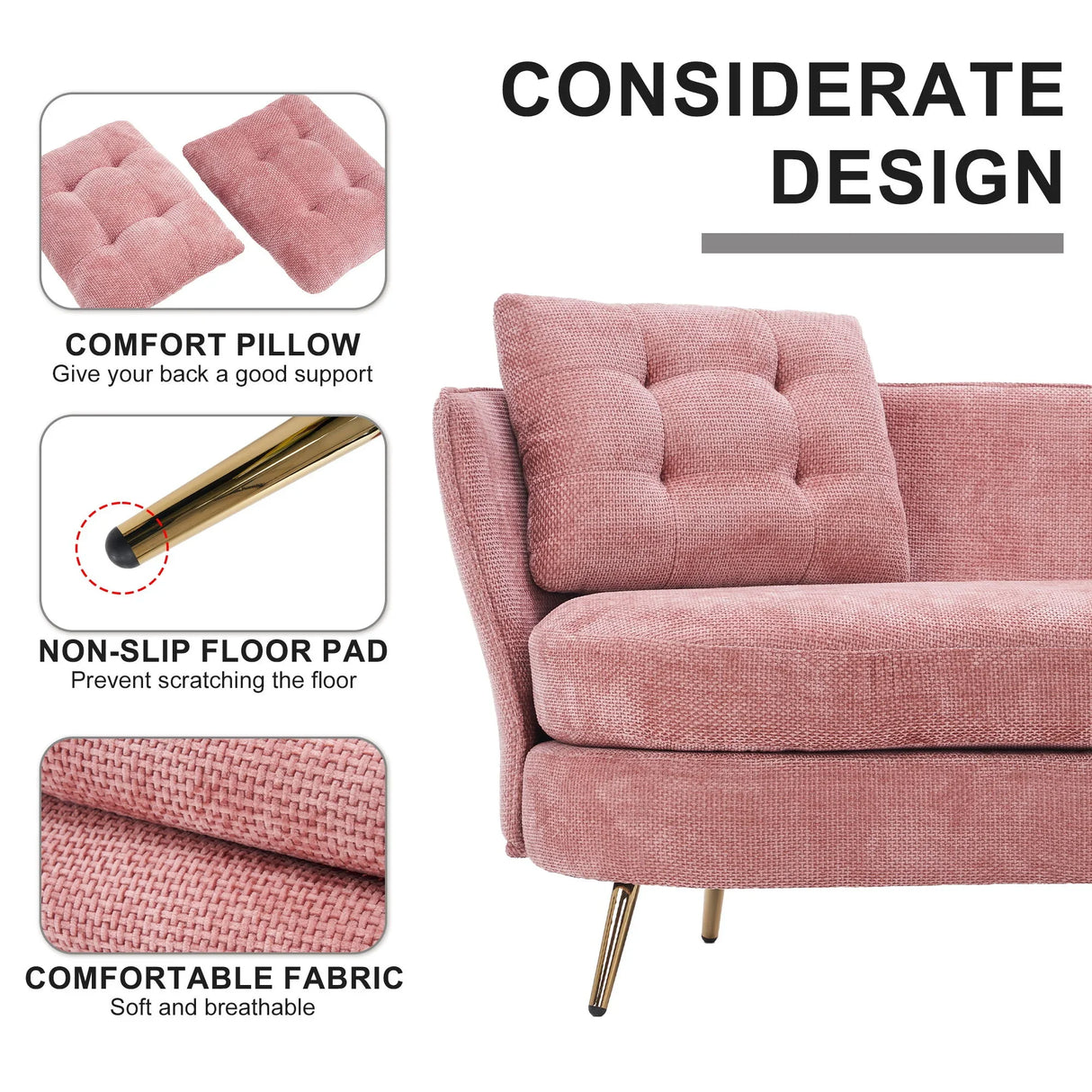 Loveseat Sofa, Upholstered Couch With Metal Legs - Furniture Home Direct