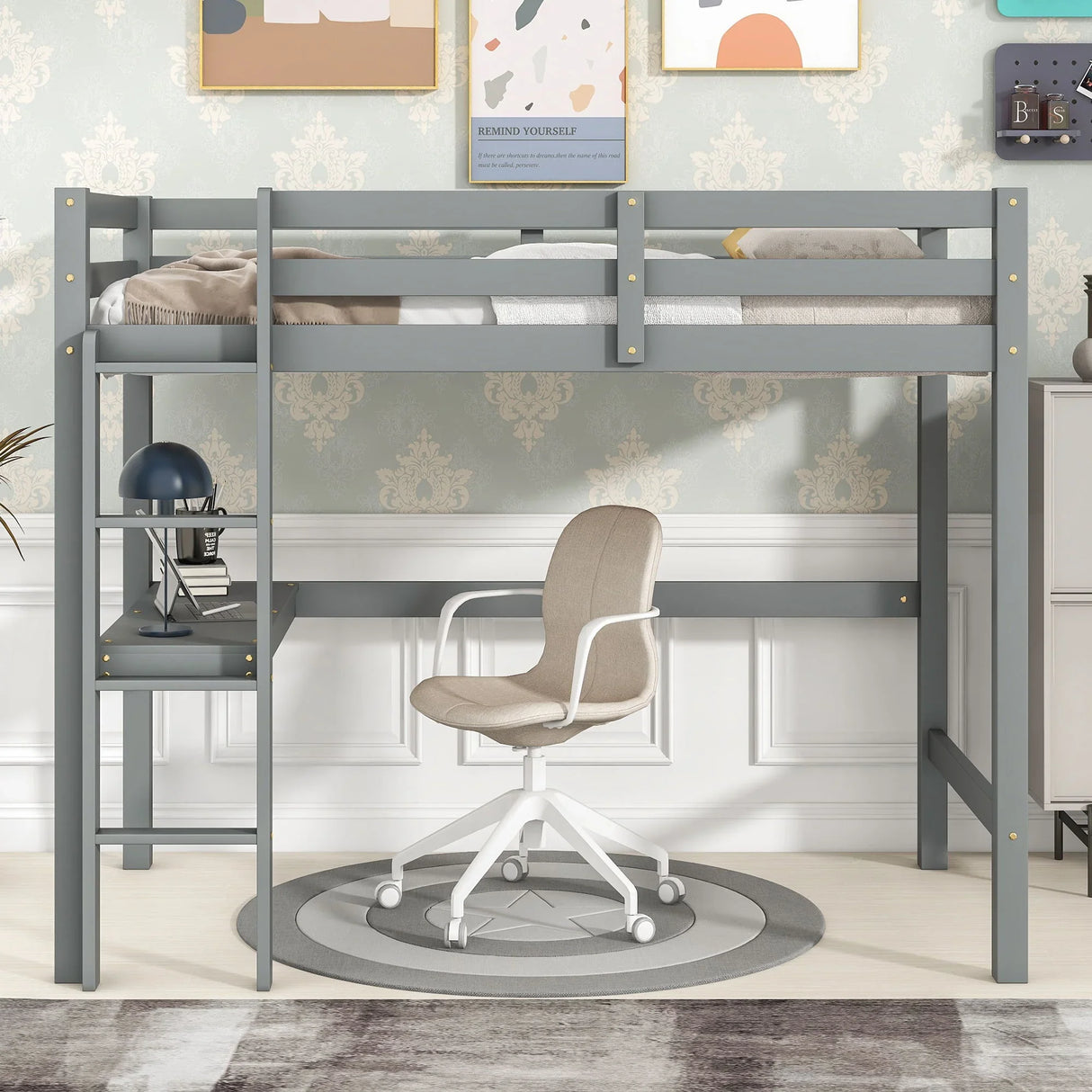 Loft Pine Wood Bed With Built-In Desk, Safety Guardrails, Ladder - Furniture Home Direct
