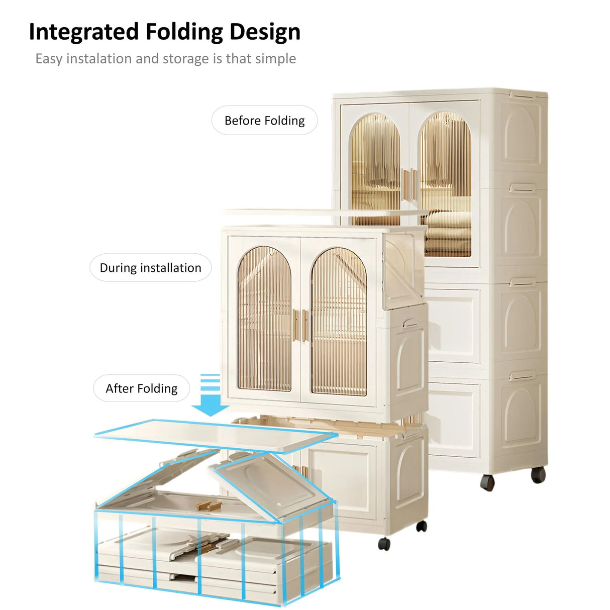 Folding Wardrobe Cabinet With Magnetic Doors, Wheels And Hangers - Furniture Home Direct