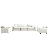 3 Piece Living Room Set with Soft Cushions and Pillows in Corduroy Fabric - Off White - Furniture Home Direct