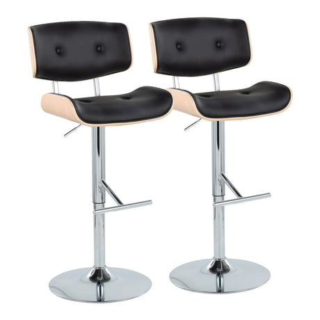 Lombardi - Contemporary Adjustable Barstool With Swivel With Straight T Footrest (Set of 2) - Furniture Home Direct