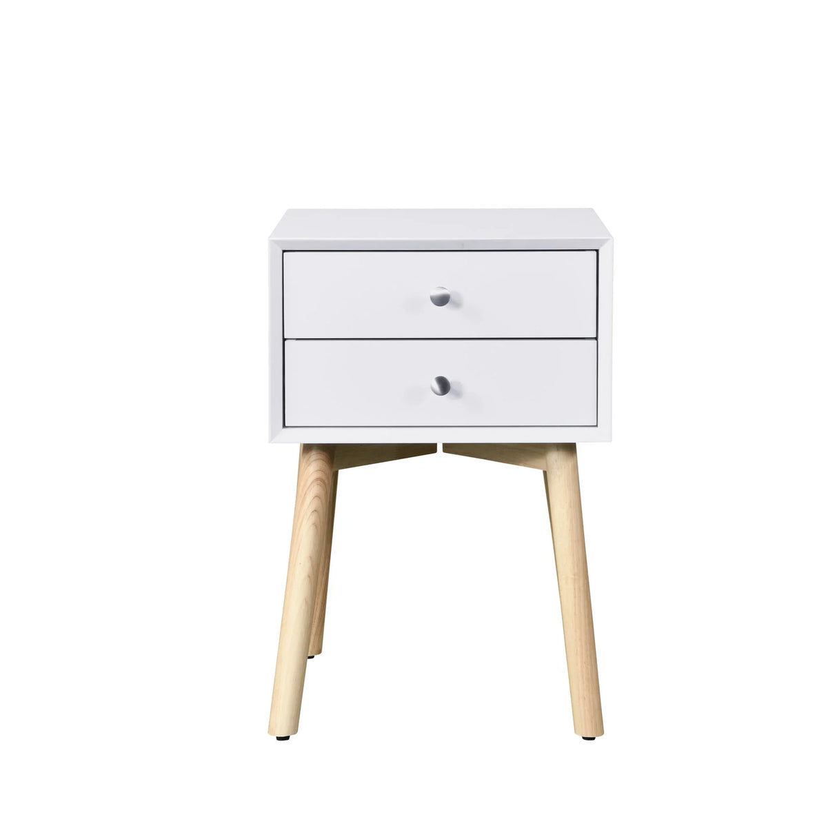 Mid Century Modern Nightstand With 2 Drawers - White - Furniture Home Direct