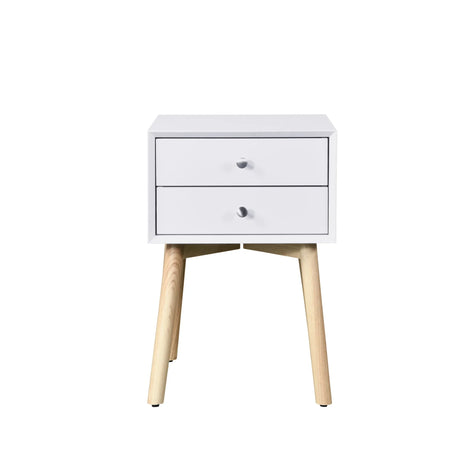Mid Century Modern Nightstand With 2 Drawers - White - Furniture Home Direct