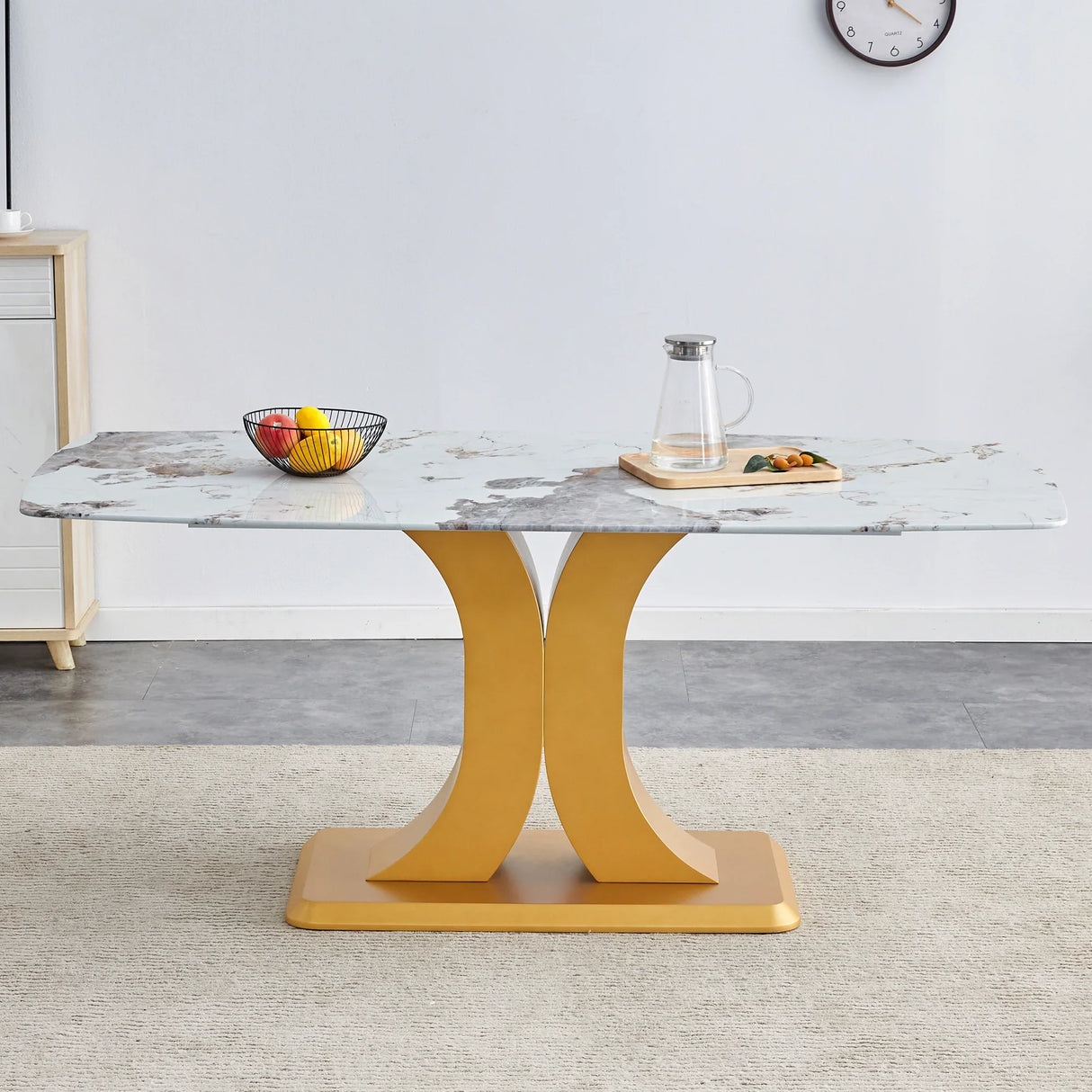 Modern Minimalist Dining With Imitation Marbled Glass Tabletop - Furniture Home Direct