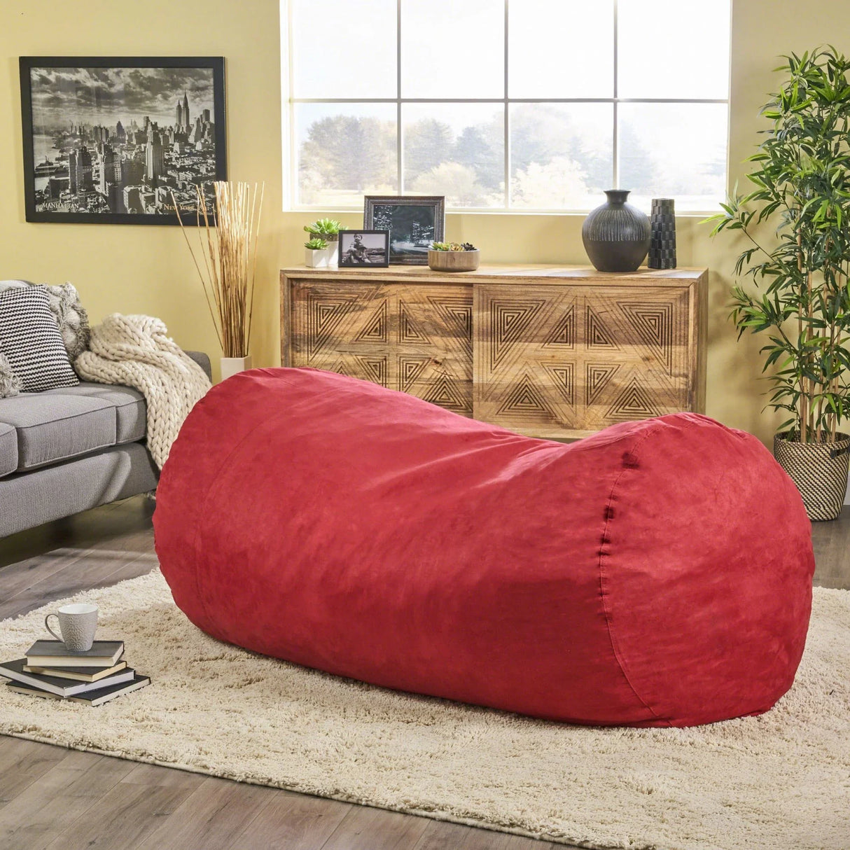 Jasper - Traditional Cylindrical Suede Bean Bag - Furniture Home Direct