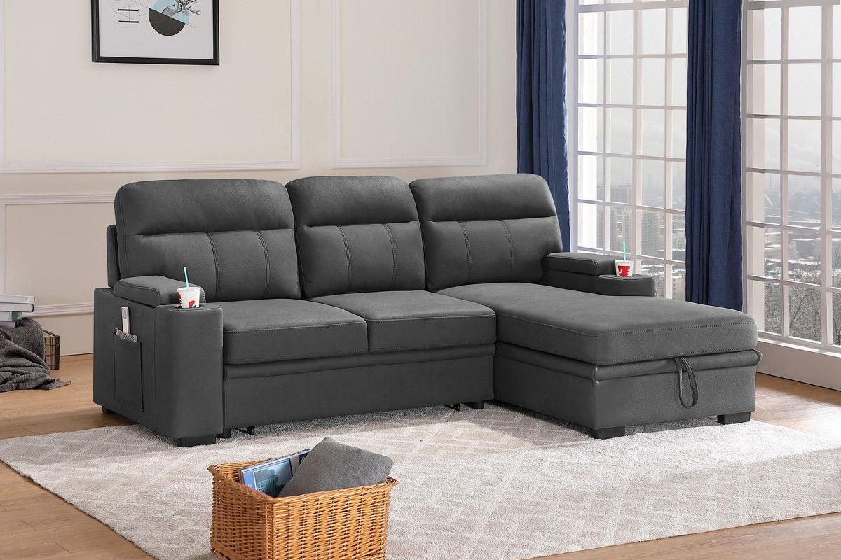 Kaden - Sleeper Sectional Sofa Chaise With Storage Arms And Cupholder - Furniture Home Direct
