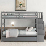 Twin Over Twin Bunk Beds With Twin Trundle And Stairway Storage Function - Furniture Home Direct