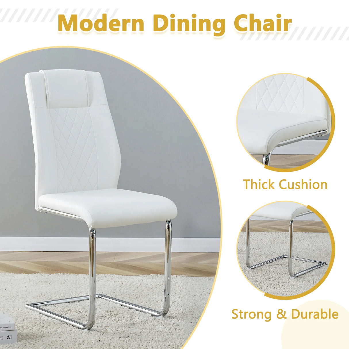 Dining Set with 7 Piece Table and Chairs Modern White - Furniture Home Direct