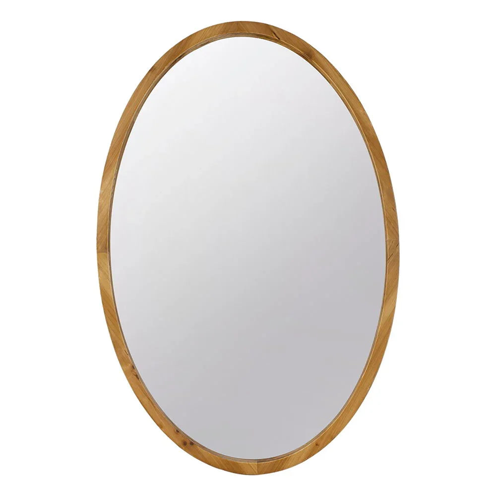 Oval Wall Mirror With Wood Frame, Farmhouse Wood Mirror For Bathroom Entryway Console Lean Against Wall - Brown - Furniture Home Direct