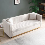 Contemporary Vertical Channel Tufted Velvet Sofa Loveseat Upholstered 2 Pieces Set With 4 Pillows - Furniture Home Direct