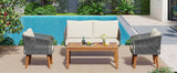 4-Piece Patio Conversation Set with Loveseat, 2 Chairs, Coffee Table + Cushions - Gray - Furniture Home Direct
