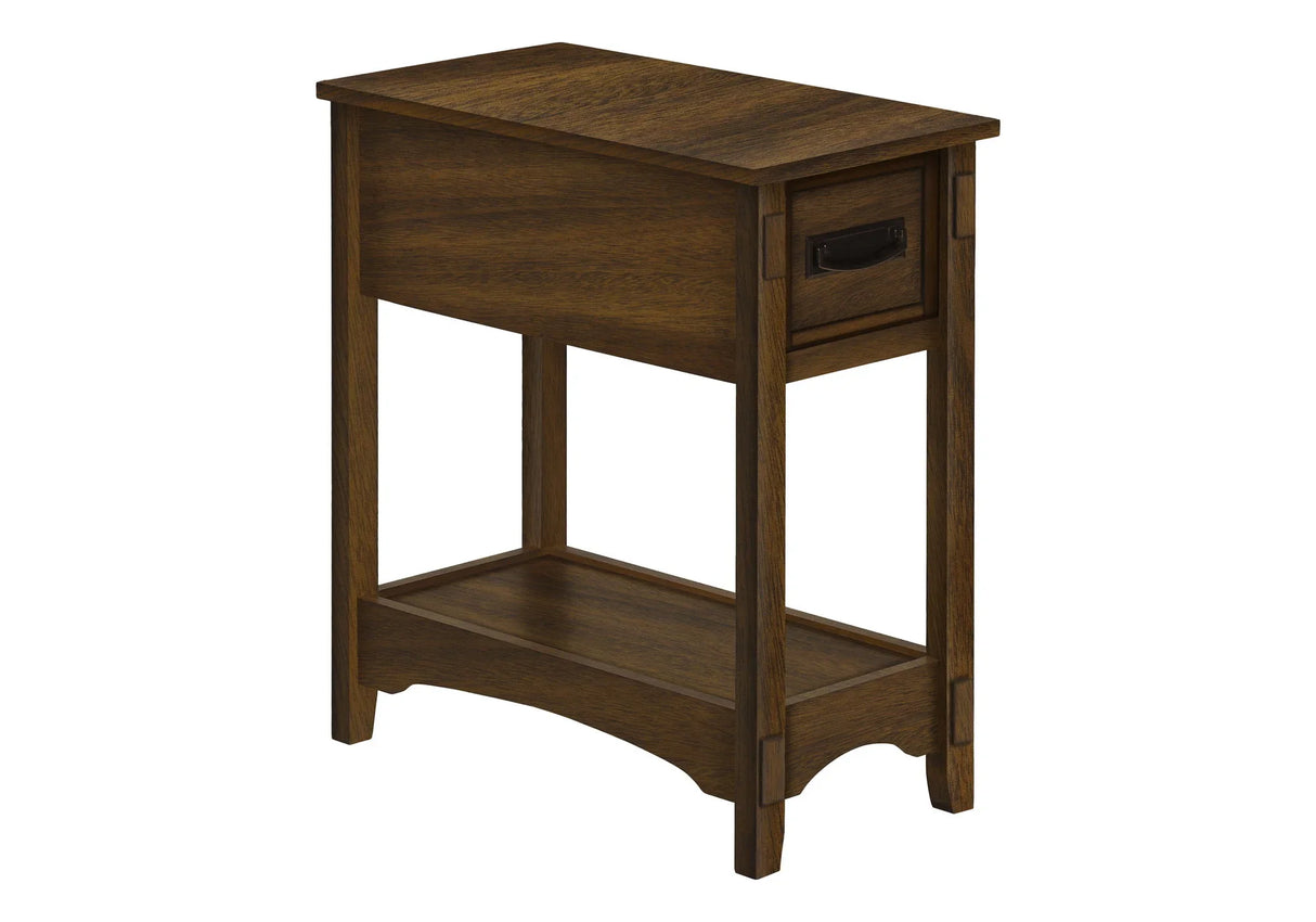 Accent End Table, 2 Tier, Narrow, Storage Drawer, Transitional - Walnut - Furniture Home Direct