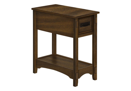 Accent End Table, 2 Tier, Narrow, Storage Drawer, Transitional - Walnut - Furniture Home Direct