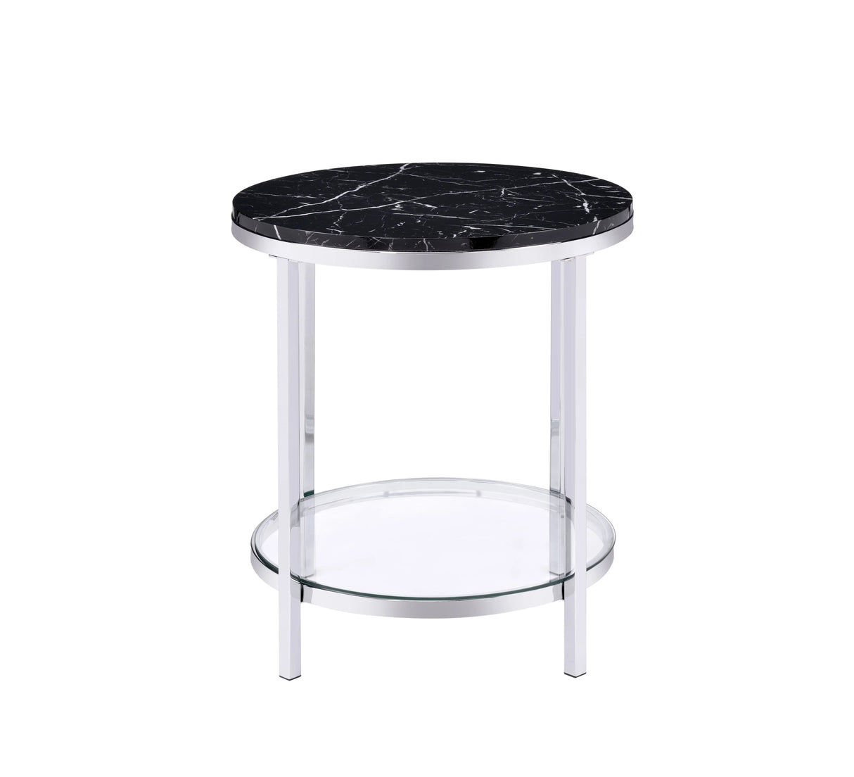 Virlana - Faux Marble Top End Table - Black / Chrome - Furniture Home Direct