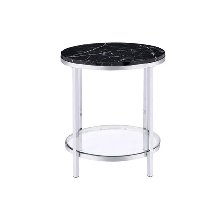 Virlana - Faux Marble Top End Table - Black / Chrome - Furniture Home Direct