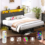 Upholstered Platform Bed Frame With Storage Drawers, USB Ports, LED Lights - Furniture Home Direct
