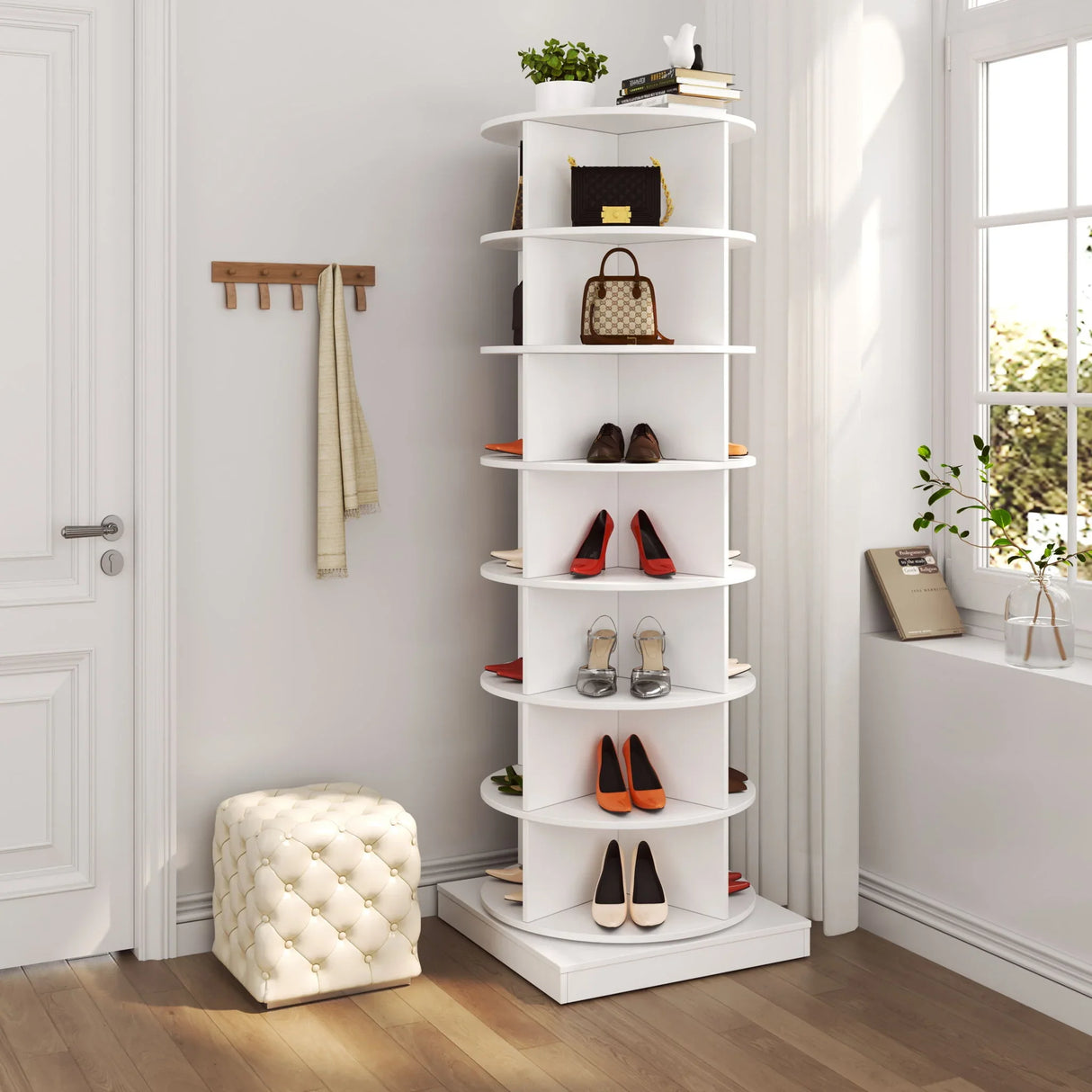 New 360 Rotating Shoe Cabinet 7 Layers Holds Up To 28 Paris Of Shoes - Furniture Home Direct