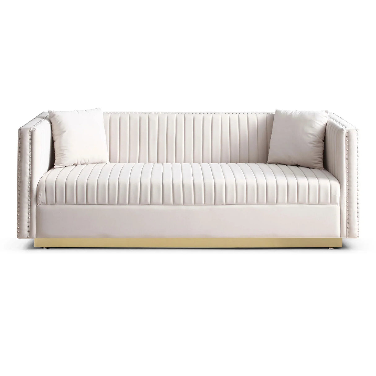 Contemporary Vertical Channel Tufted Velvet Sofa Loveseat Upholstered 2 Pieces Set With 4 Pillows - Furniture Home Direct