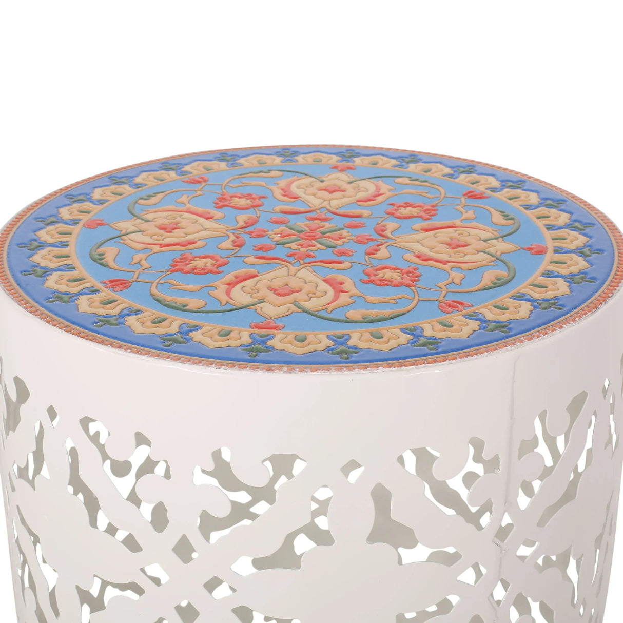 Airy - Outdoor Side Table With Lace Cut Design And Metal Frame