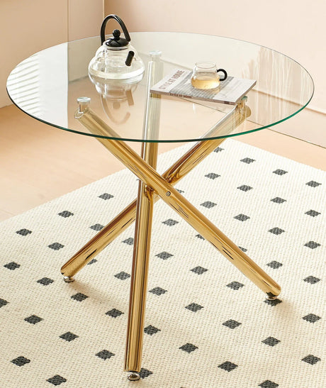 Dining Table With Metal Leg And Glass, Modern Space Saving Kitchen Table For Living Room - Golden - Furniture Home Direct