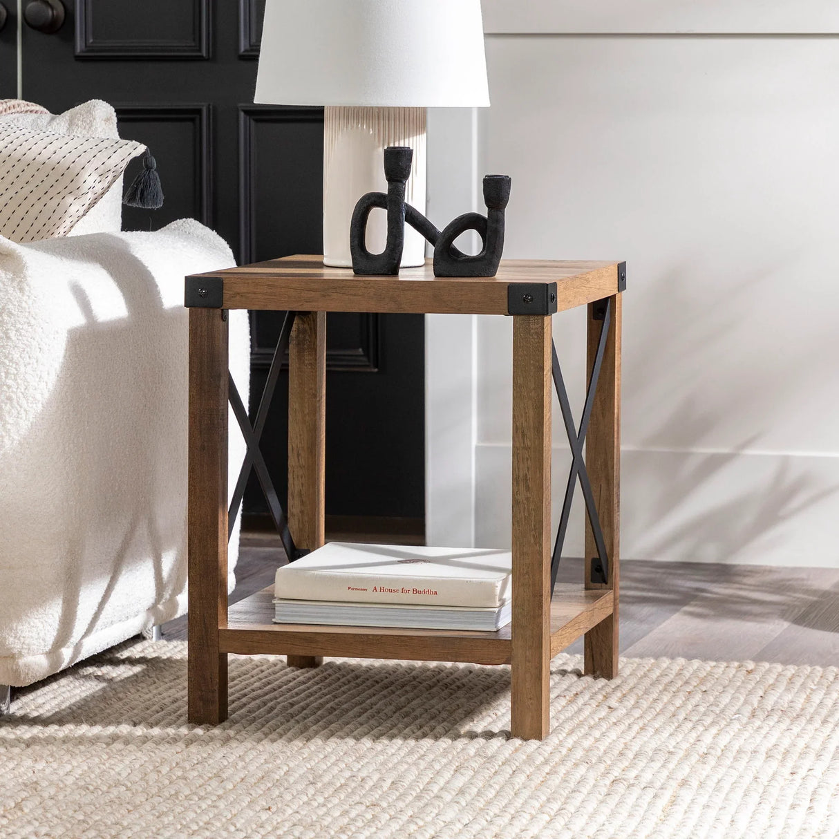 Farmhouse Metal X Table With Lower Shelf - Furniture Home Direct