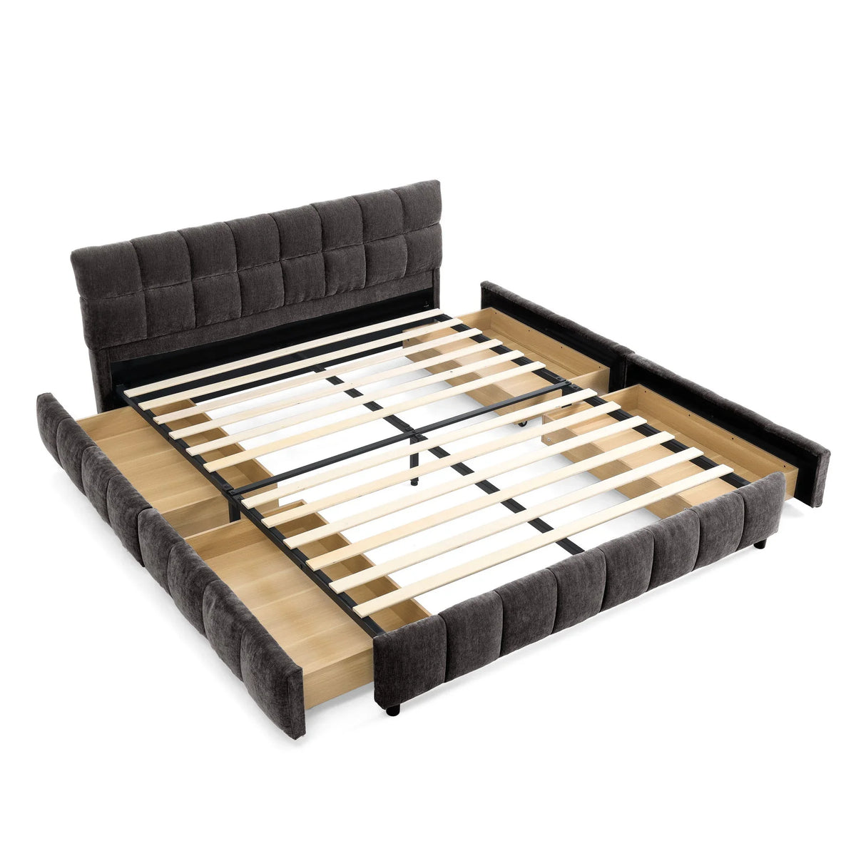 Modern Platform Bed Frame With Thick Chenille Fabric - Furniture Home Direct