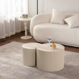 Round Accent Tables Set Modern Ribbed Pair Beige Cream - Furniture Home Direct